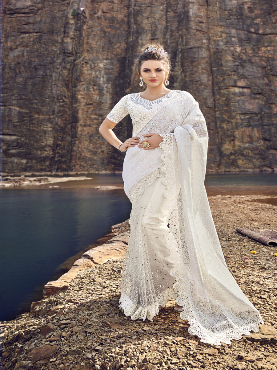 Designer Pure White Saree