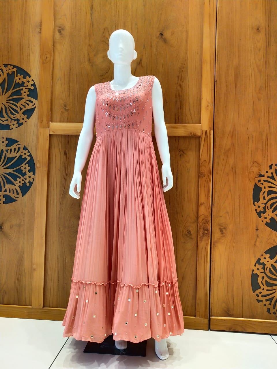 Rent Peach Embroidered Tulle Anarkali in US | Glamouental