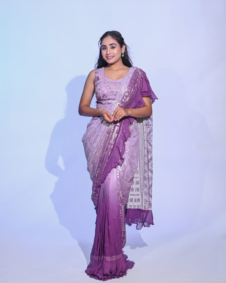 Georgette Ready Purple Saree