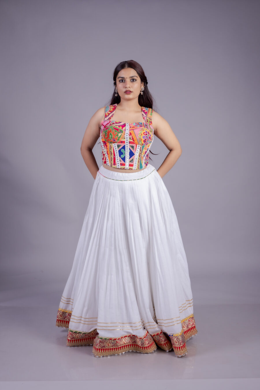 White Corset Navratri Chaniya Choli - Image 3