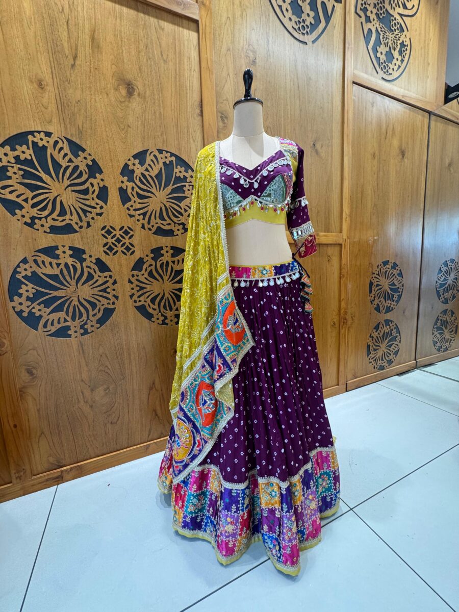 Wine Bandhani Chaniya Choli - Image 2