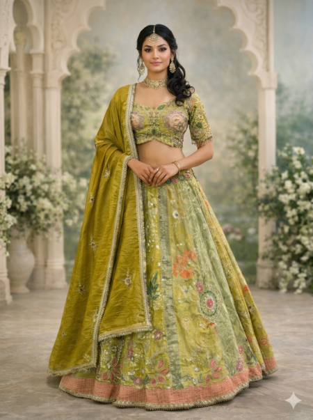 Olive Meadow Embroidered Lehenga Choli