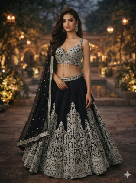 Midnight Noir Embroidered Lehenga Set