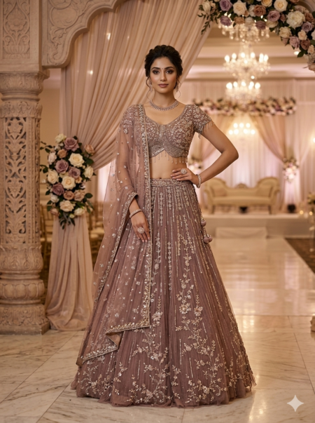 Champagne Blossom Embellished Lehenga Set