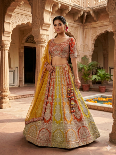 Sunrise Elegance Embroidered Lehenga Set
