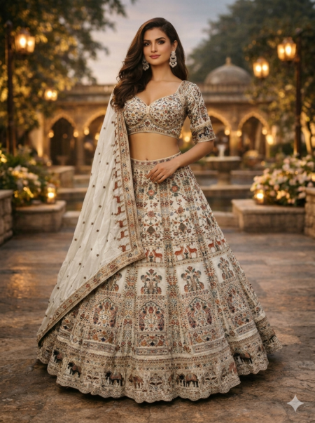 Ivory Heritage Embroidered Lehenga