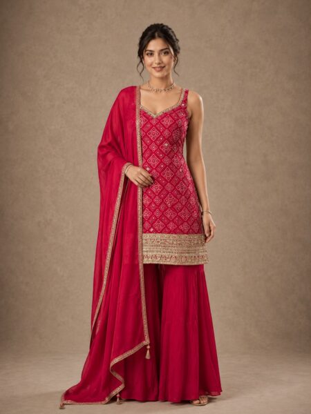 Crimson Bandhani Plazo Set