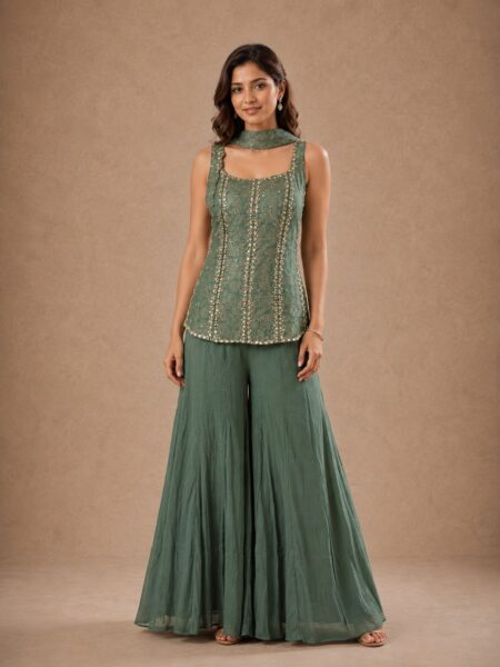 Sage Green Embroidered Palazzo Set