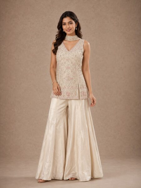 Ivory Beadwork Sharara Set
