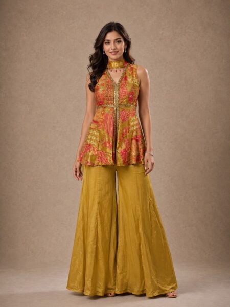 Mustard Yellow Peplum Palazzo Set