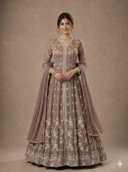 Mauve Embroidered Indowestern Set