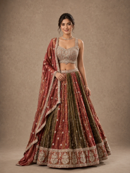 Rust and Olive Heritage Lehenga
