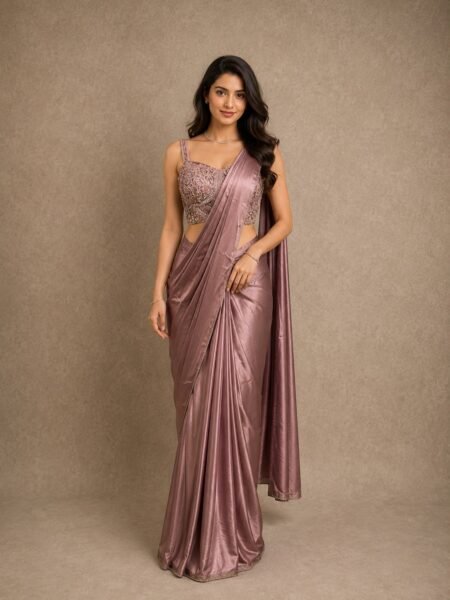 Rose Gold Metallic Pre-Draped Saree